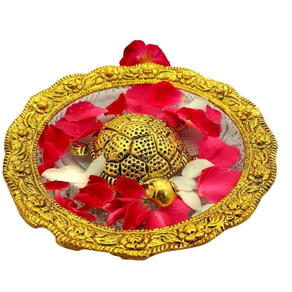 Showpiece Tortoise Statue with Glass Plate for Home Decor and Vastu Prosperity