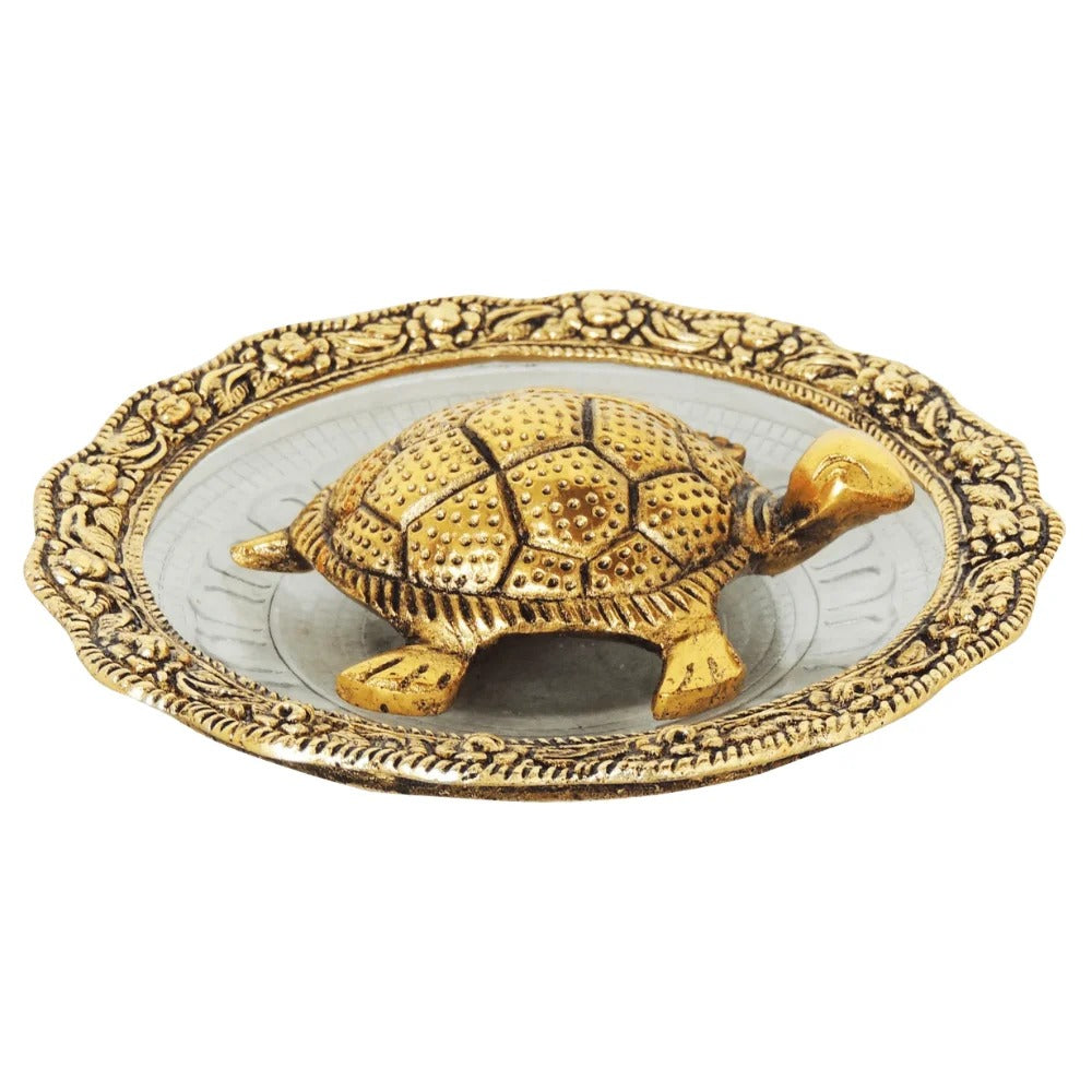 Showpiece Tortoise Statue with Glass Plate for Home Decor and Vastu Prosperity
