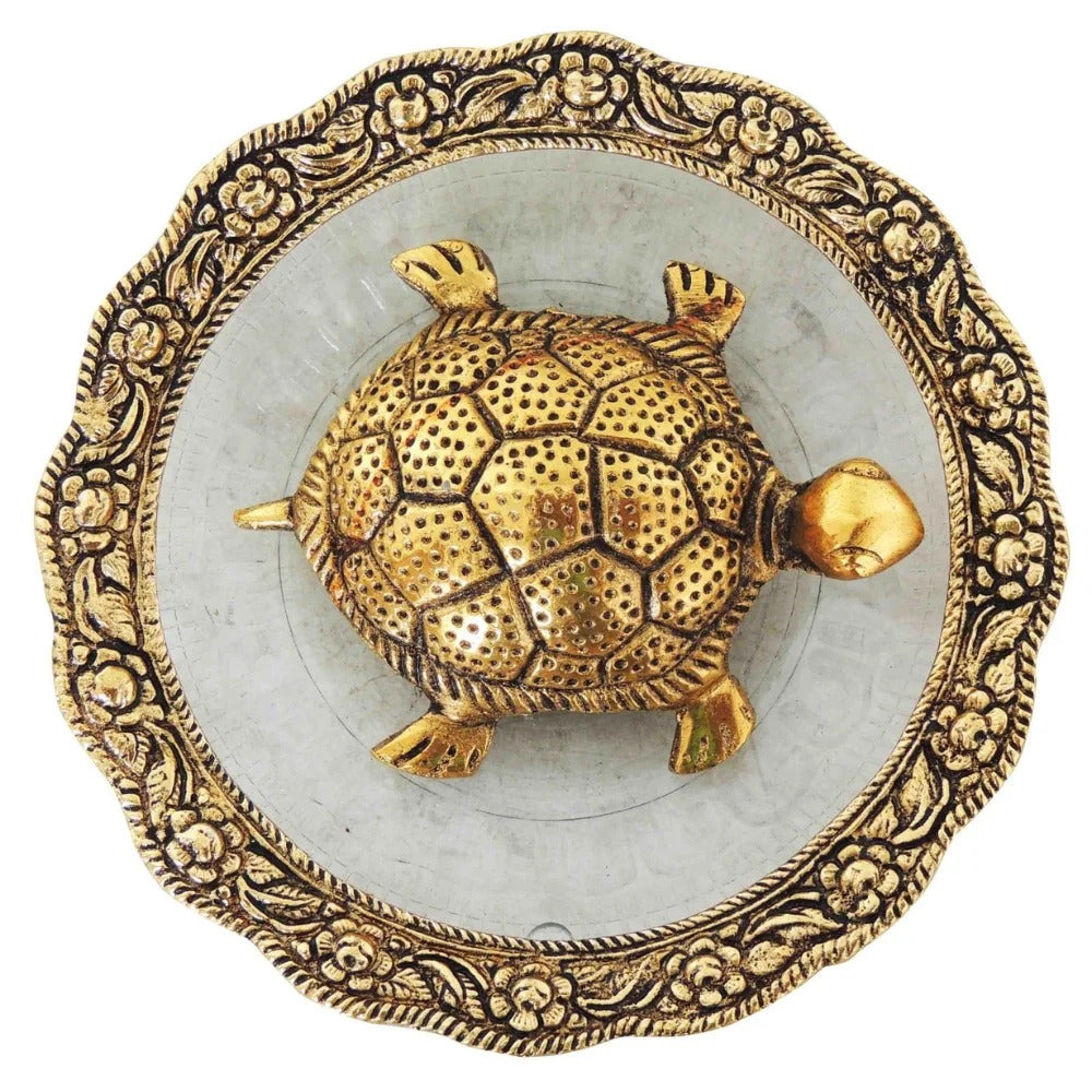 Showpiece Tortoise Statue with Glass Plate for Home Decor and Vastu Prosperity