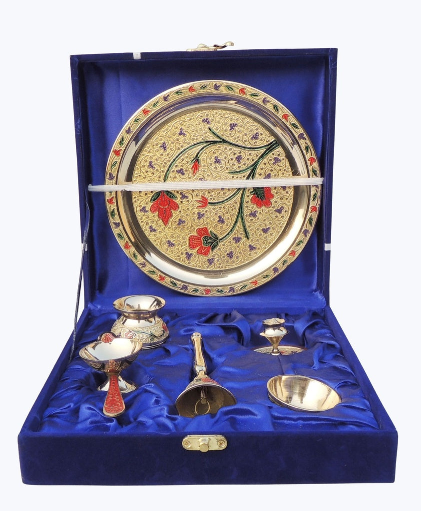 Brass Puja Thali Set With Velvet Box (B296 B)