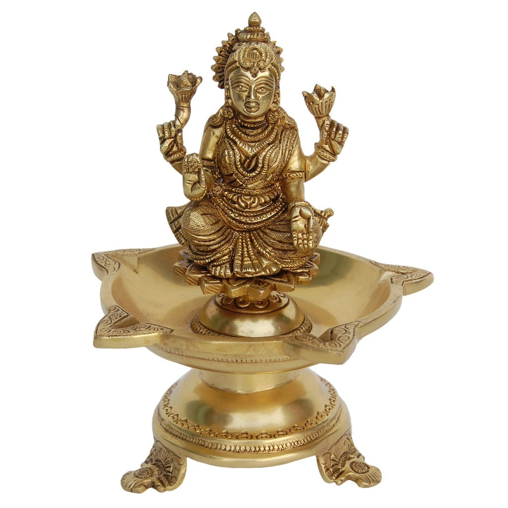 Brass Table Decor Laxmi Oil Lamp Deepak 6 Wicks