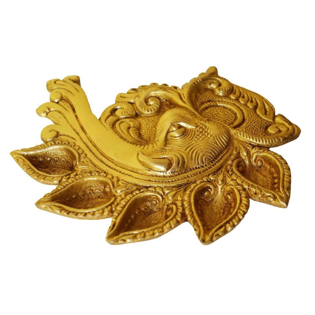 Brass Elephant Face Conch Shape Deepak 5 Wicks