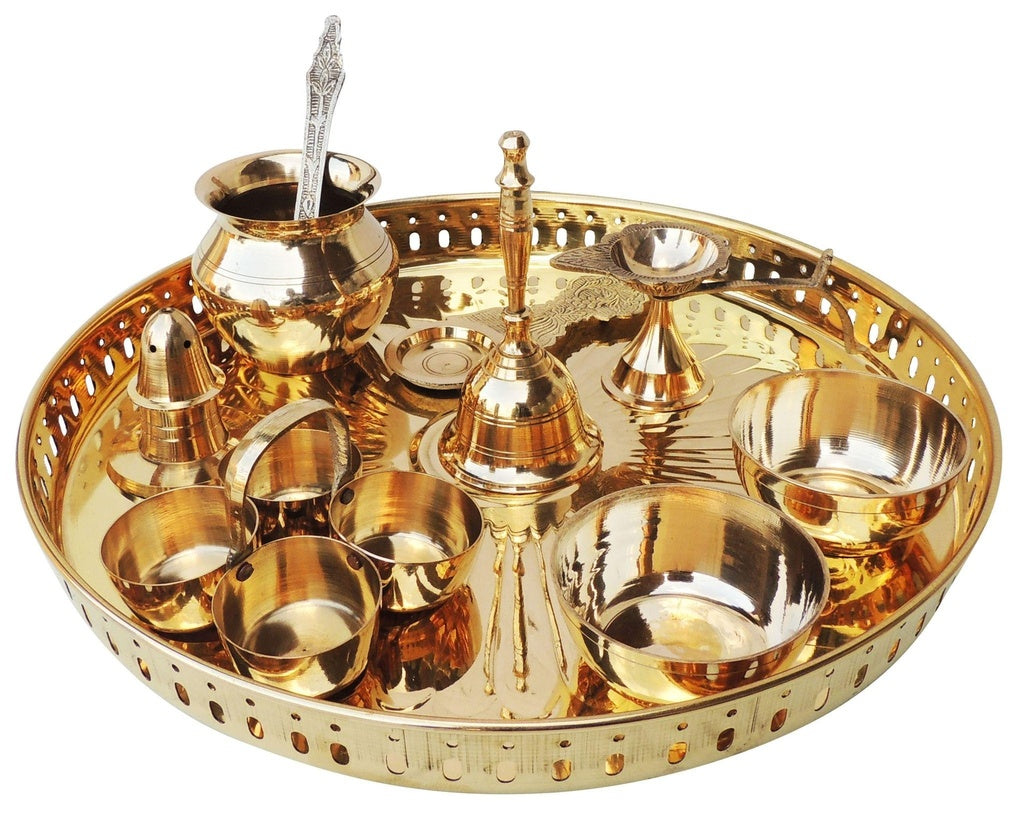 Brass Puja Thali Set With Multiple Items