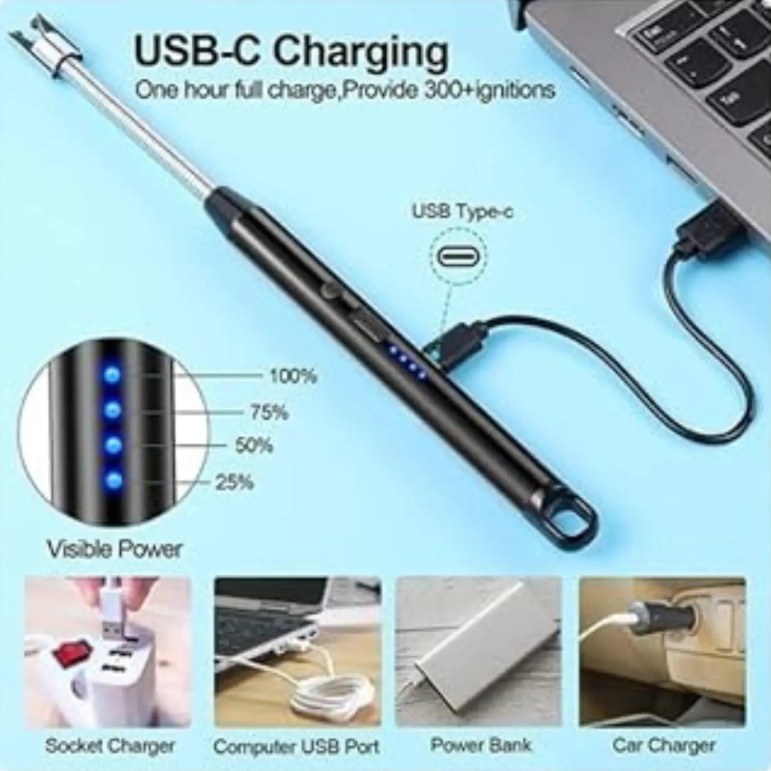 Anyage USB Arc Candle Lighter with 360° Flexible Neck – Multicolor