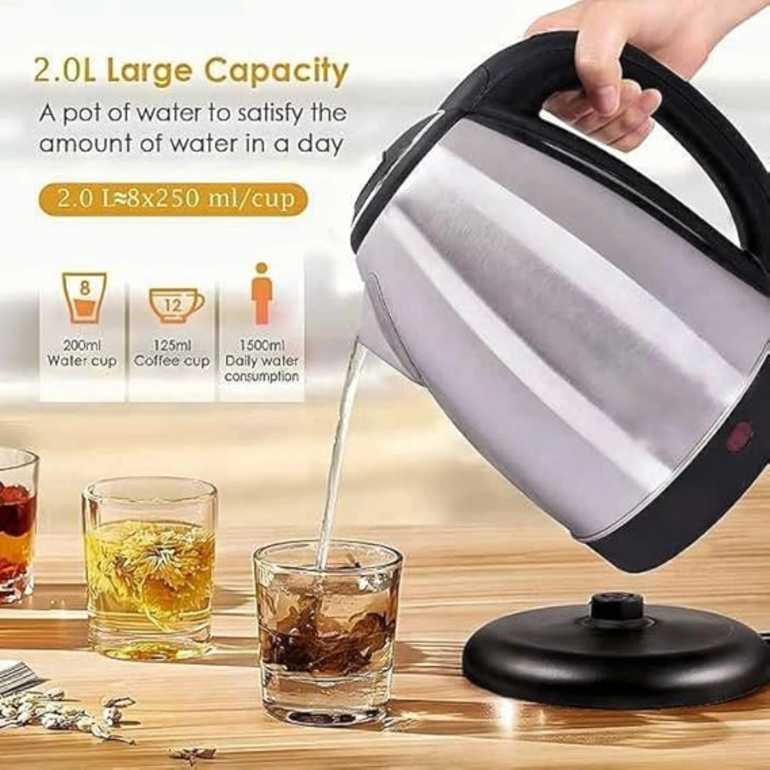 Anyage Electric Kettle 2.0L – Stainless Steel Cordless Kettle