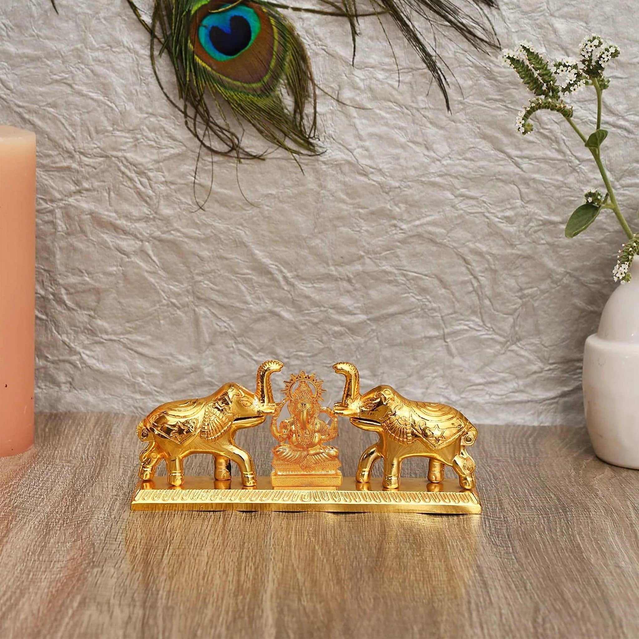 Elegant Elephant Design Sindhur Dibbi with Ganesh Statue for Pooja and Gift Decor