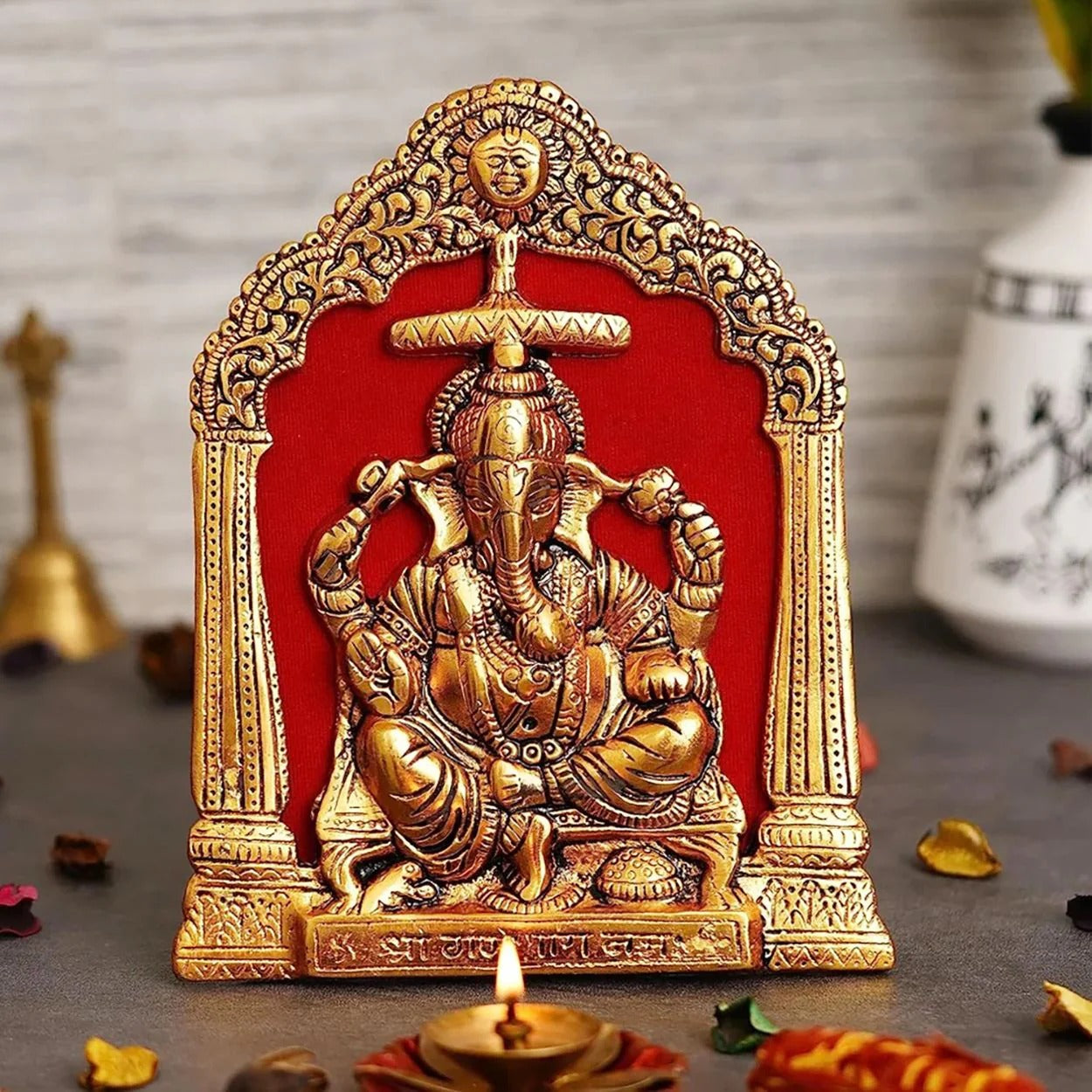 Aluminium Showpiece Ganesh Ji Statue for Home Temple and Auspicious Decor