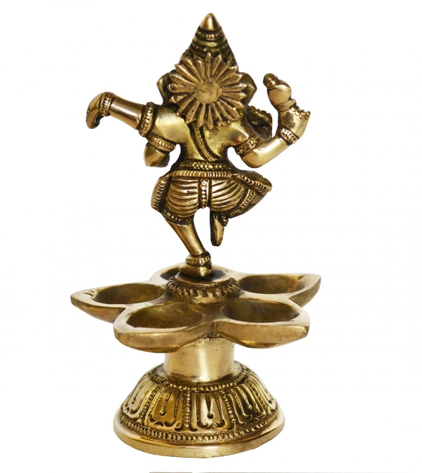 Brass Dancing Lord Ganesh Oil Lamp Deepak with 5 Wicks - Auspicious Pooja Decor