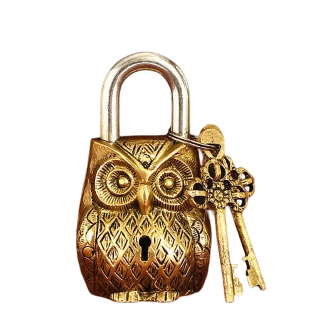 Brass Owl Shape Lock - Antique Working Showpiece for Home Decor