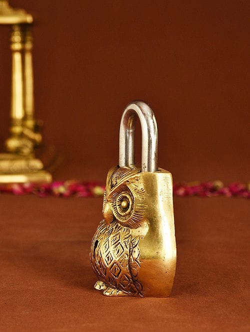 Brass Owl Shape Lock - Antique Working Showpiece for Home Decor