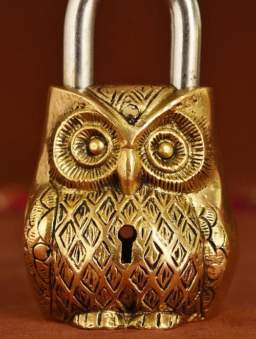 Brass Owl Shape Lock - Antique Working Showpiece for Home Decor