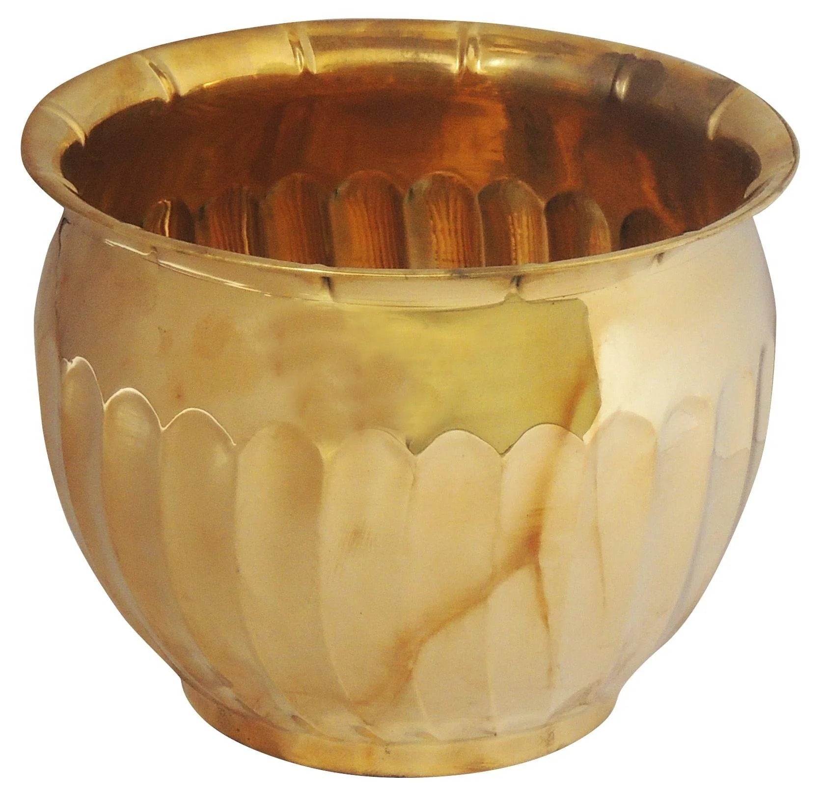 Brass Planter Pot 6.5 Inch - Handcrafted Decorative Gamala for Indoor Plants (F255)