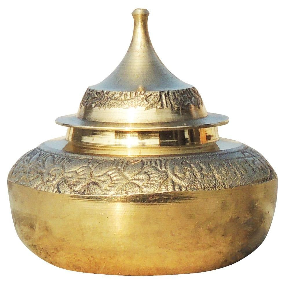 Brass Sindoor Dani - Handcrafted Traditional Dabbi with Antique Brass Finish