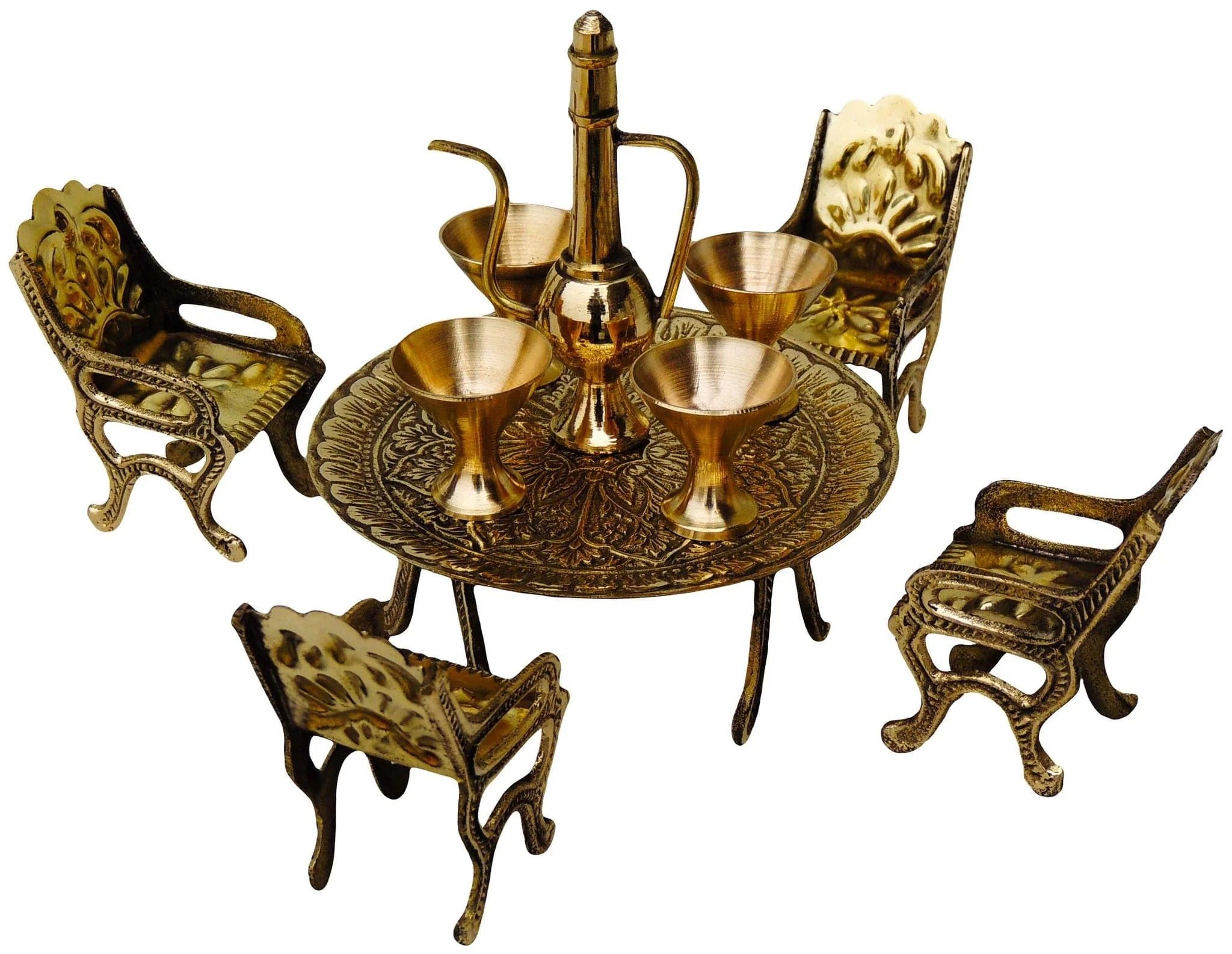 Brass Mini Dining Table Set - Handcrafted Miniature Toy for Kids and Collectors