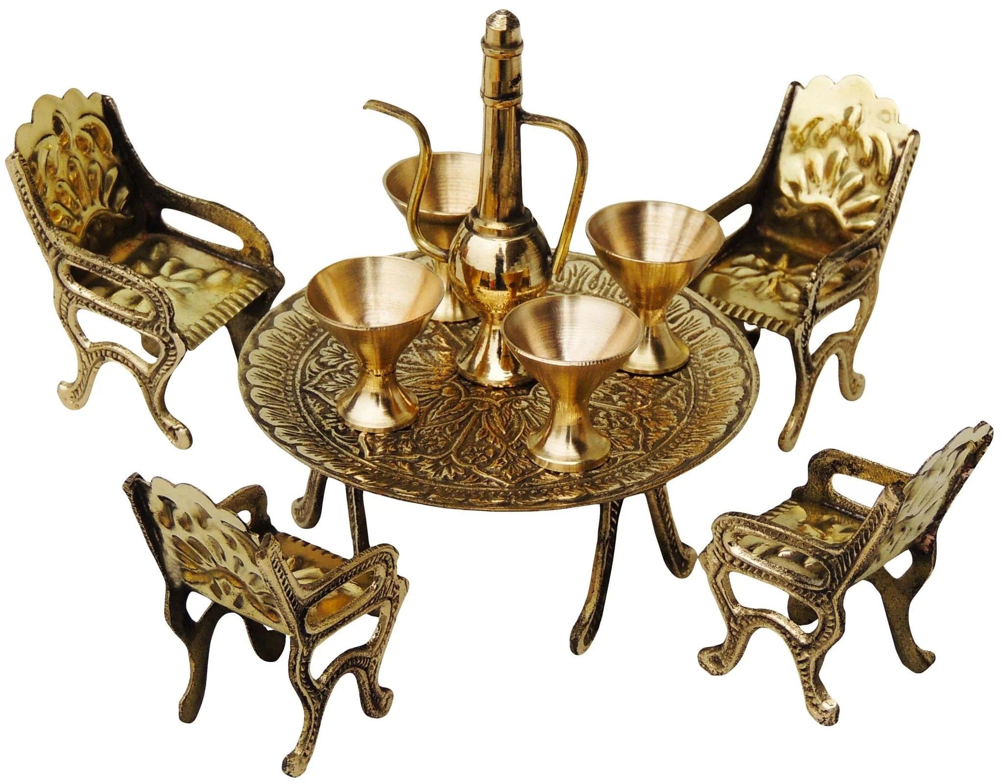 Brass Mini Dining Table Set - Handcrafted Miniature Toy for Kids and Collectors