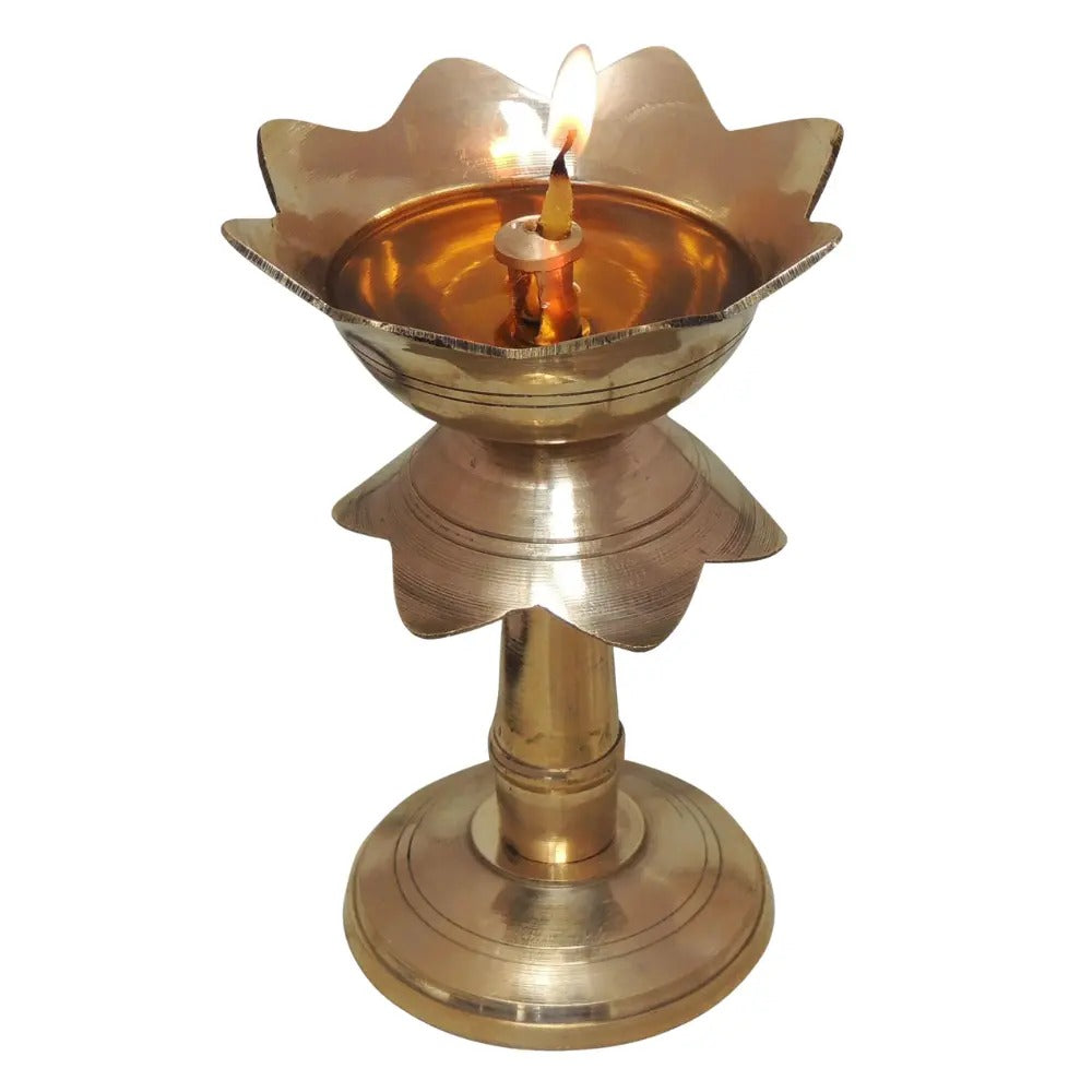 Brass Kamal Stand Deepak No.1 - Elegant Lotus Base Oil Lamp for Auspicious Lighting