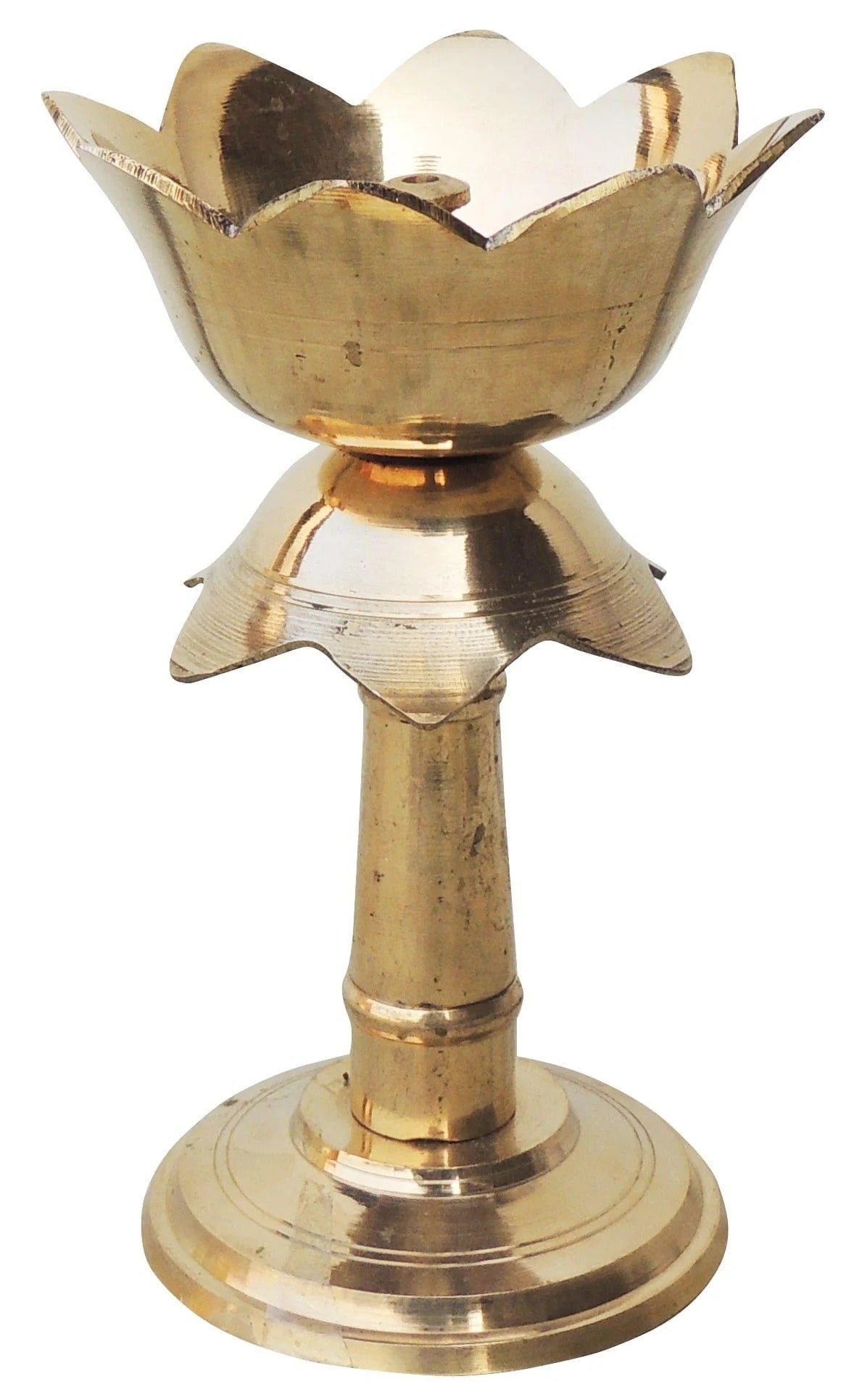 Brass Kamal Stand Deepak No. 4 - Elegant Lotus Base Oil Lamp for Pooja & Home