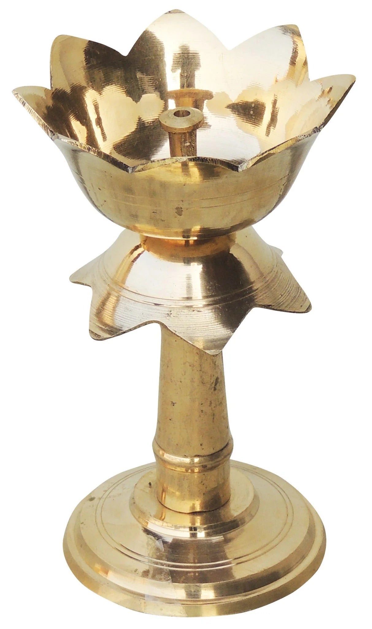 Brass Kamal Stand Deepak No. 4 - Elegant Lotus Base Oil Lamp for Pooja & Home