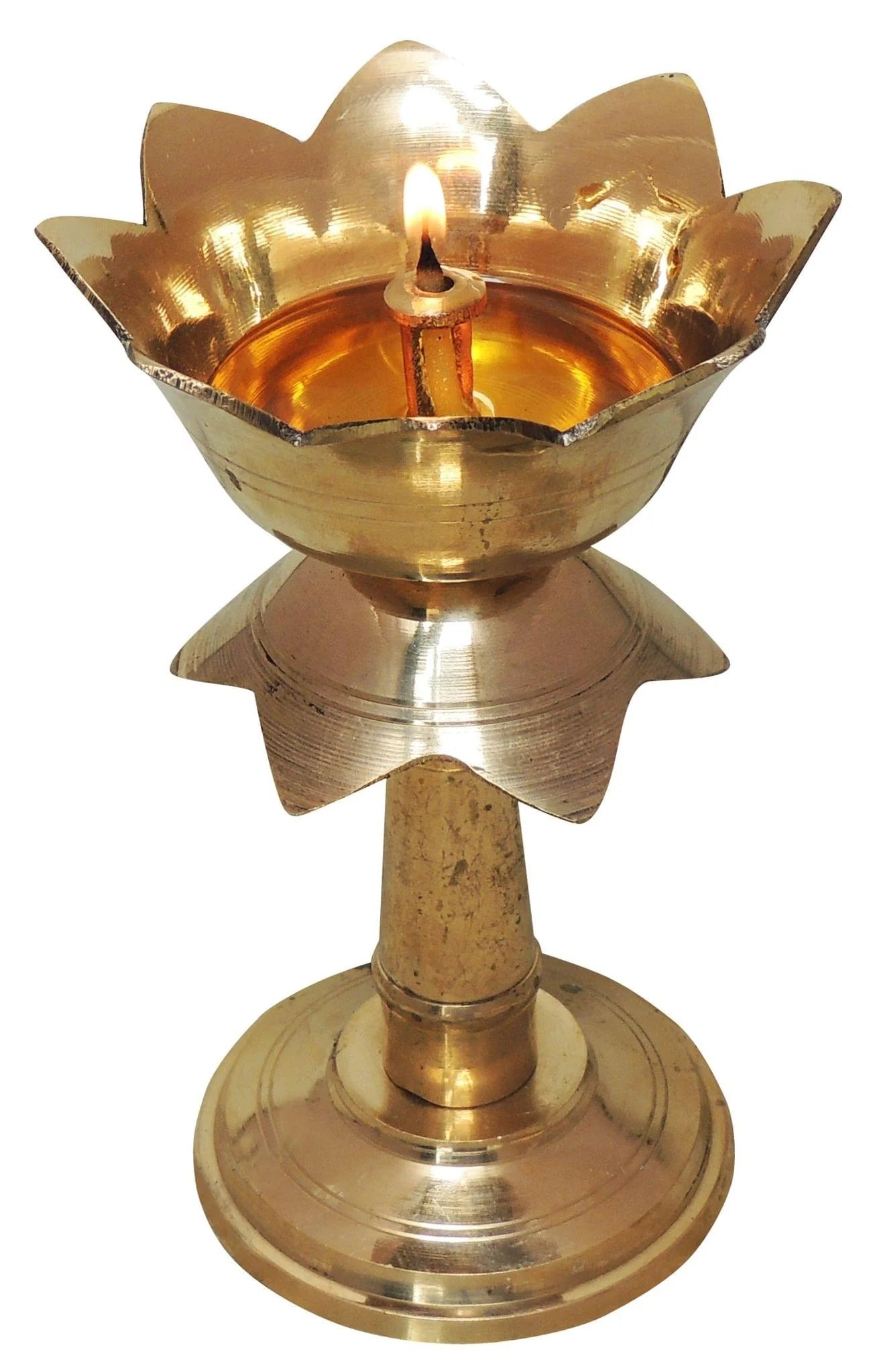 Brass Kamal Stand Deepak No. 4 - Elegant Lotus Base Oil Lamp for Pooja & Home