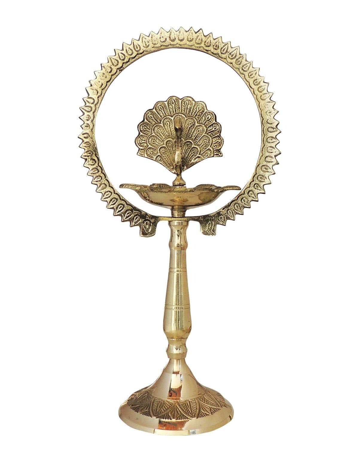 Brass Deepak More Charkar 6 - Traditional Peacock Wheel Oil Lamp for Puja