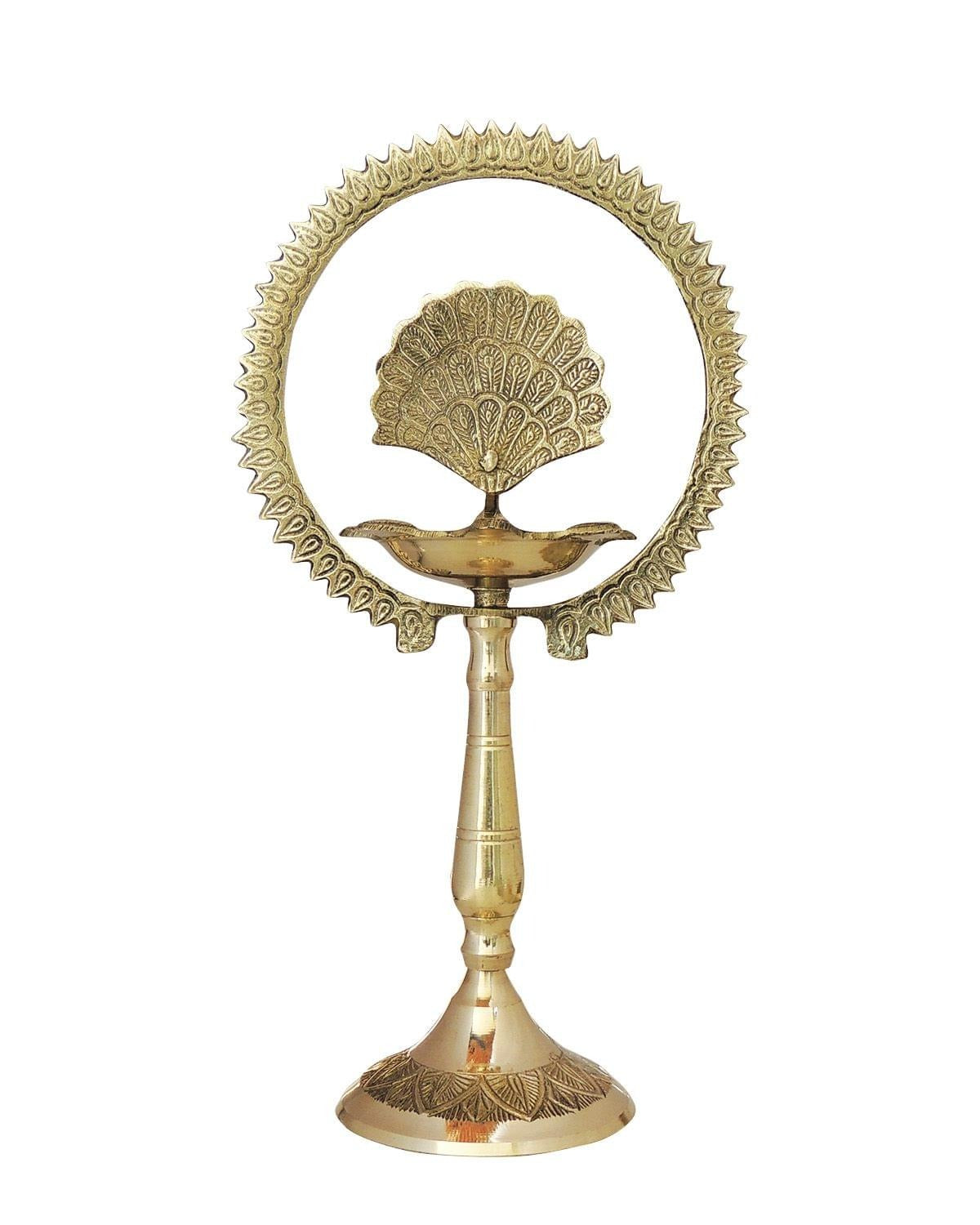 Brass Deepak More Charkar 6 - Traditional Peacock Wheel Oil Lamp for Puja