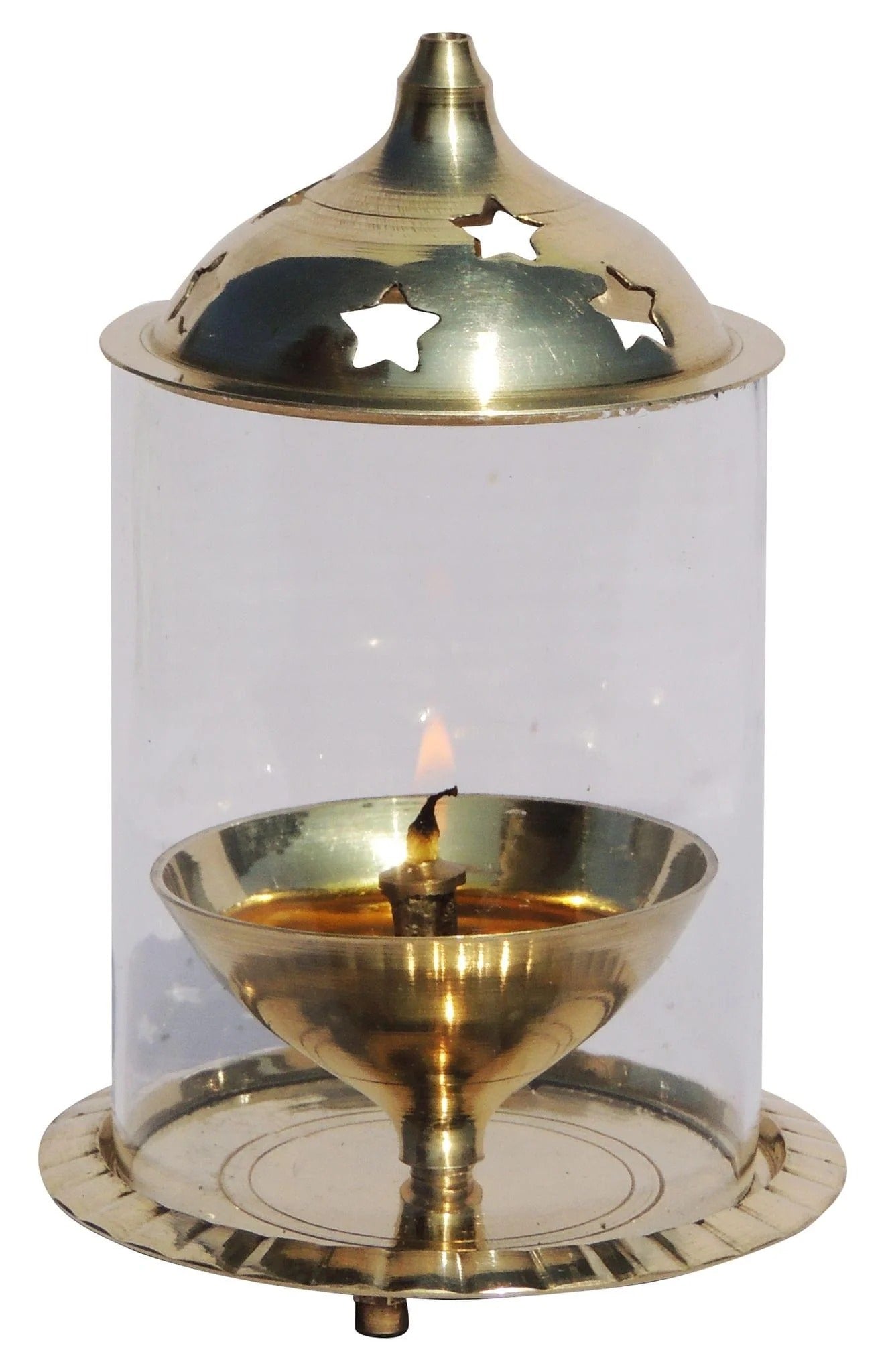 Brass Deepak with Chimney – Handcrafted Table Oil Lamp for Peaceful Ambience