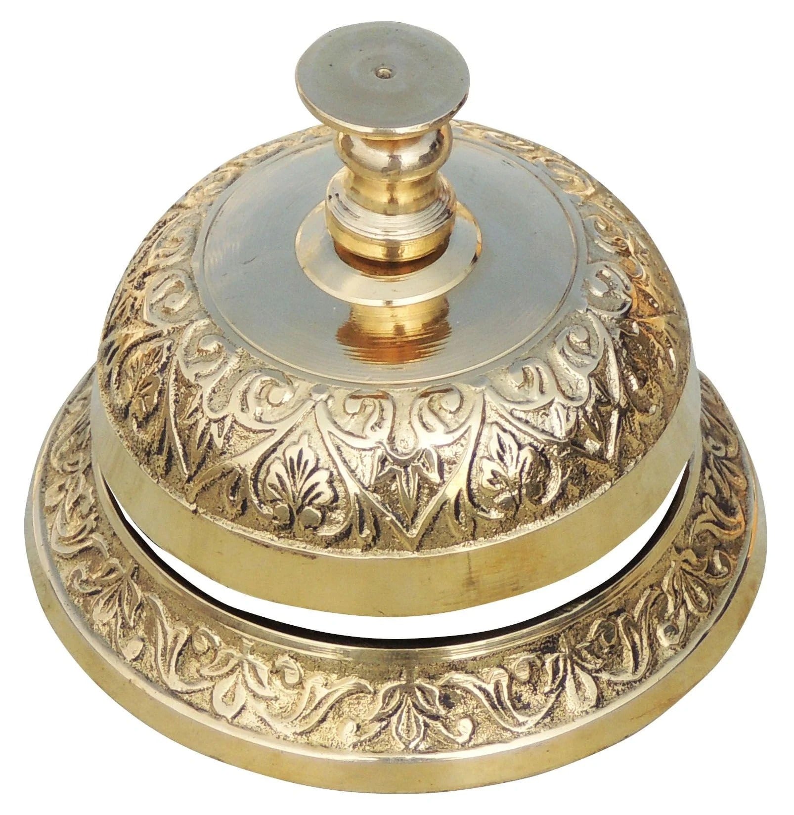 Brass Office Table Bell Embossed - Handcrafted Vintage Call Bell for Desk Decor
