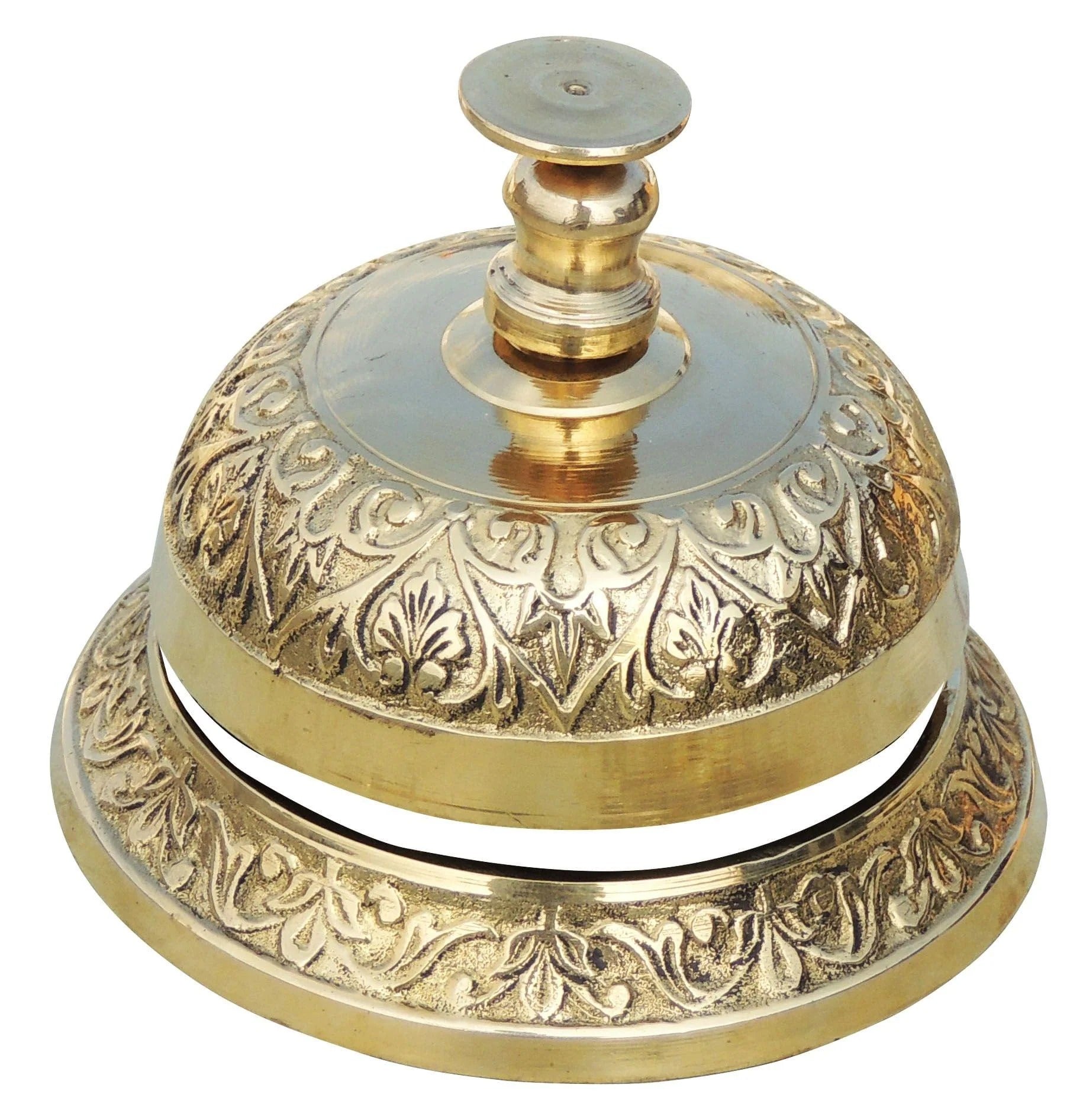 Brass Office Table Bell Embossed - Handcrafted Vintage Call Bell for Desk Decor